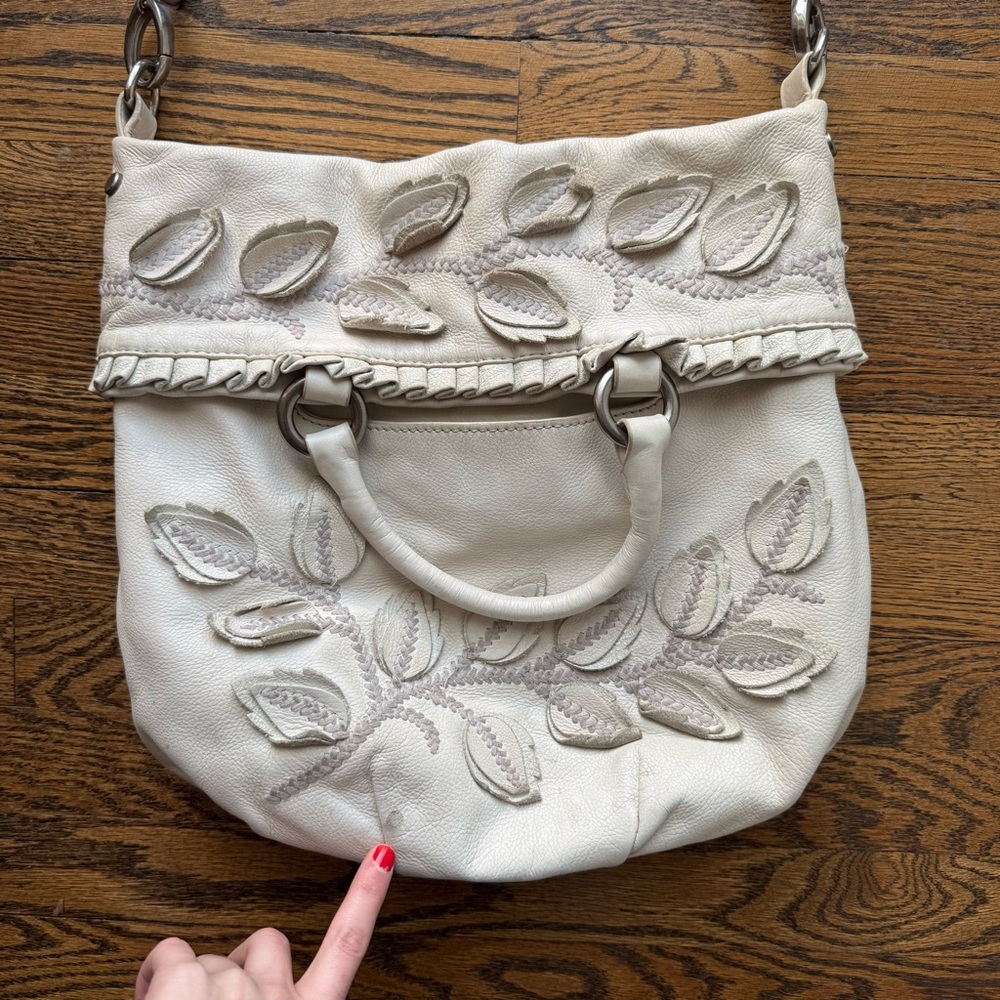 LOCKHEART Rare Y2K Raya Leaflet Ivory Shoulder Hobo Bag Purse - Picture 9 of 12
